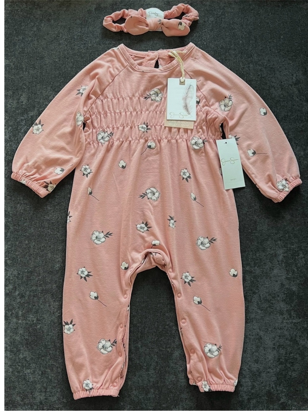 NWT Jessica Simpson Girls Coverall and Headband Set Size 12 Months